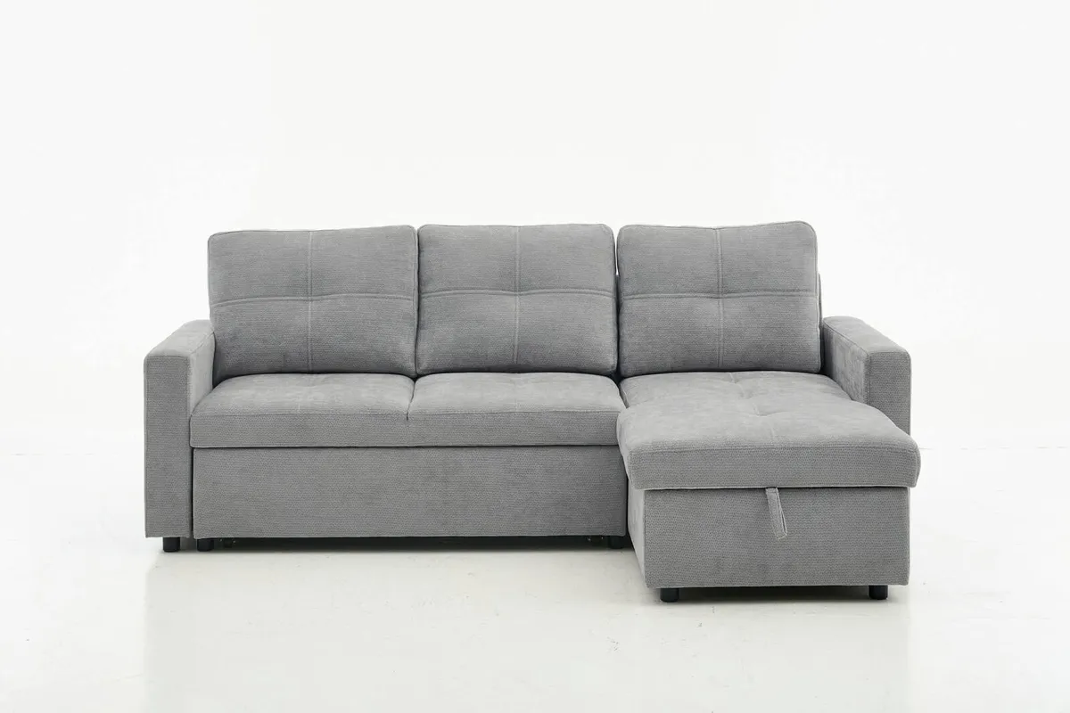 Reversible Beige & Grey Pull Out Sofa Bed - Image 4
