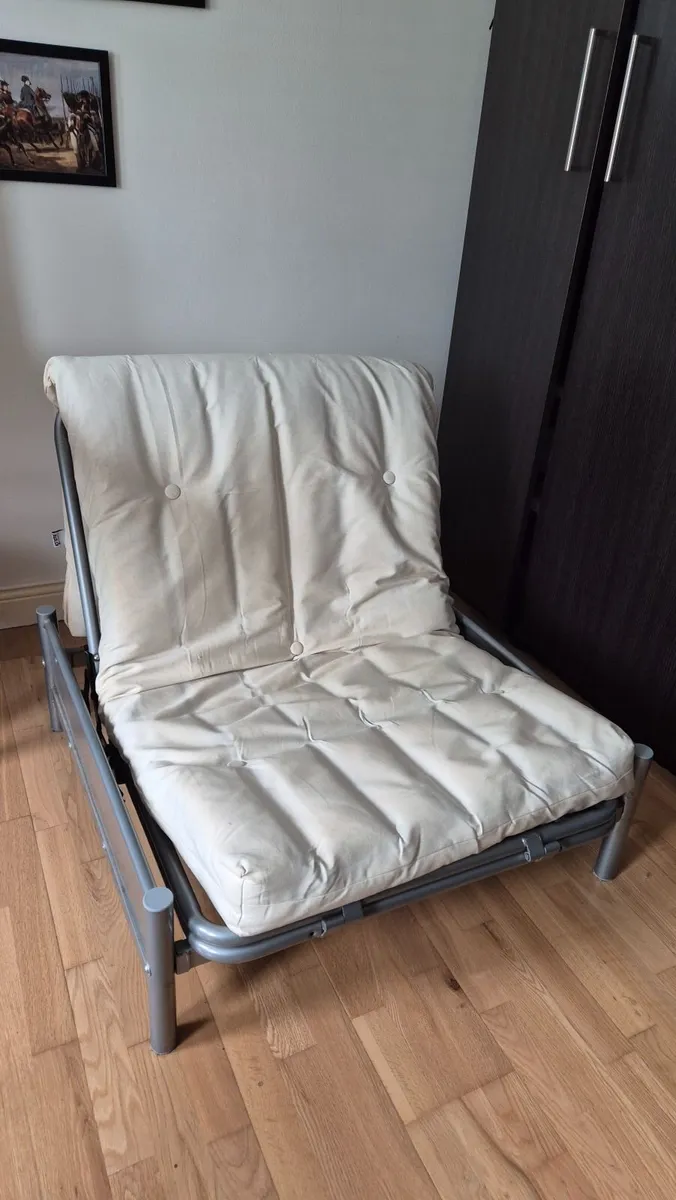 Single Futon Metal Sofa Bed with Mattress - Image 1