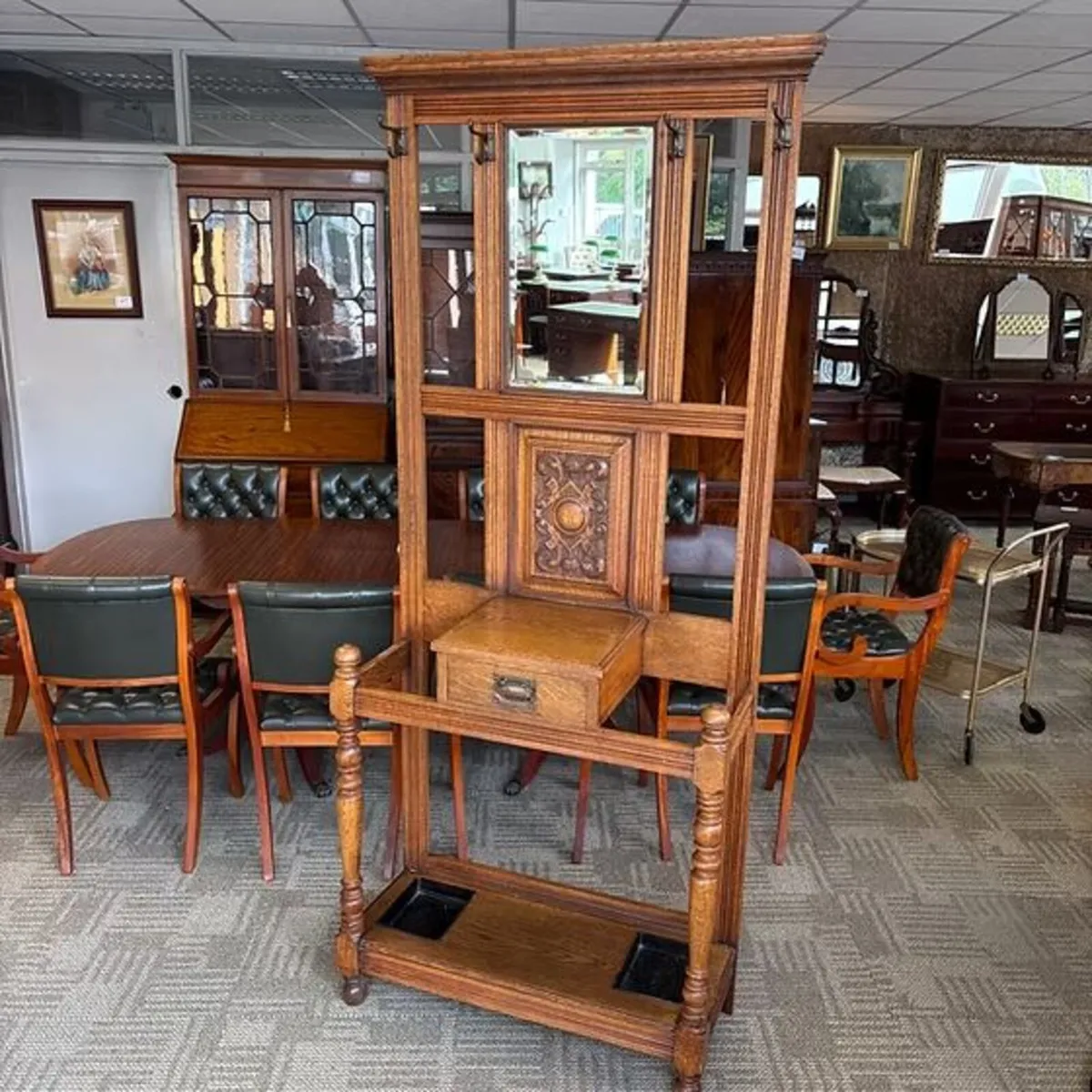 Fabulous oak coat/hat hall stand. Drawer. Umbrella
