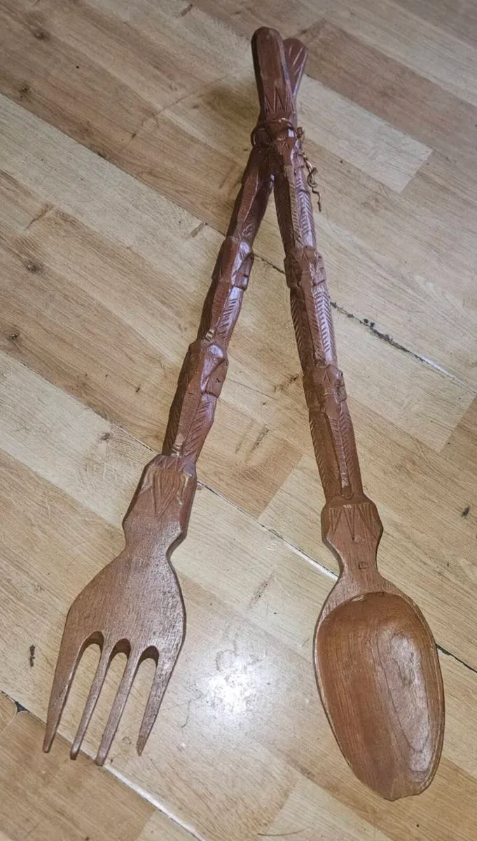 Large Wooden Spoon and Fork - Image 1