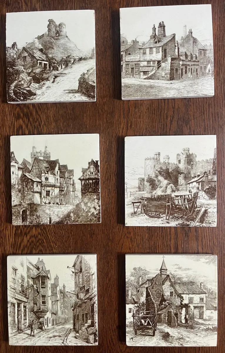 Set of 6 Antique Minton 'The Views' VictorianTiles - Image 1