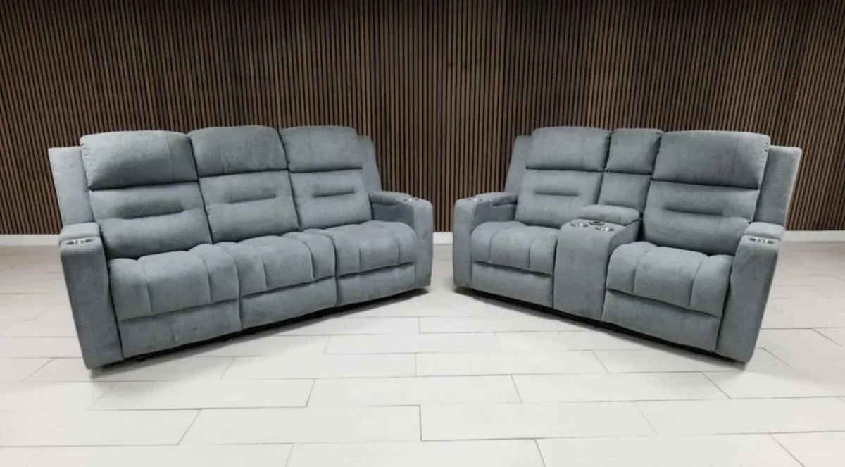 3+2 Titan Grey Fabric Wireless Charging Recliner - Image 1