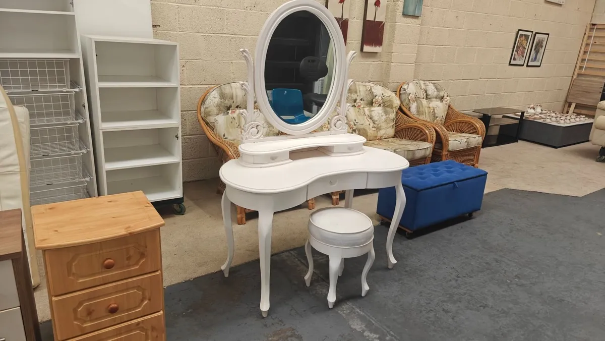 White Dressing Table + Stool - Image 1