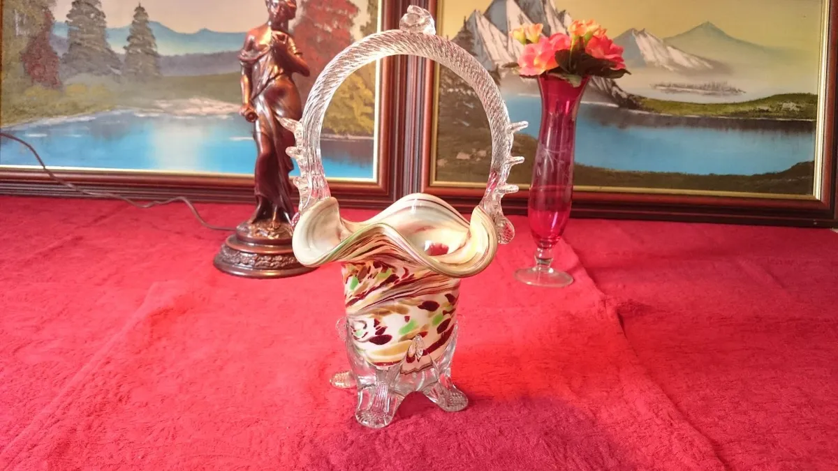 Murano Millefiori Art Glass Basket 10.75 In. Tall - Image 2