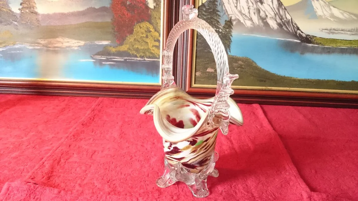 Murano Millefiori Art Glass Basket 10.75 In. Tall - Image 4