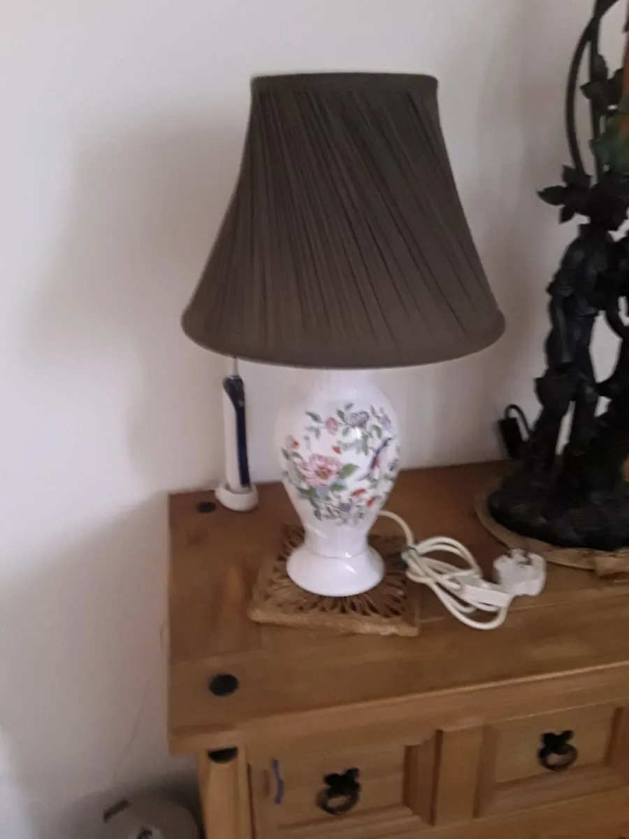 Aynsley vintage table lamp green pleated shade - Image 1