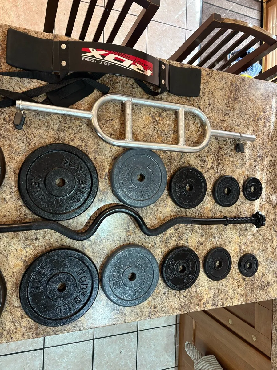 METAL GYM WEIGHTS + BARS, BICEP, TRICEPS + BELT! - Image 4