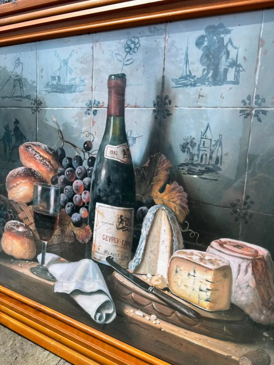 Framed Still Life Print - Wine, Cheese, and Bread - Image 2