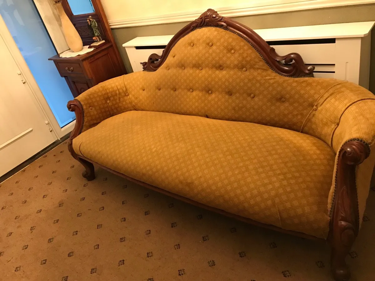 Antique Victorian camelback parlour sofa - Image 3