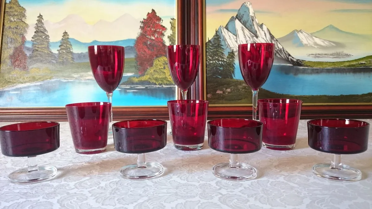 Antique 10 Piece Ruby Red Glasses Collection - Image 1