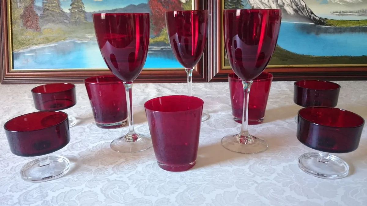 Antique 10 Piece Ruby Red Glasses Collection - Image 2