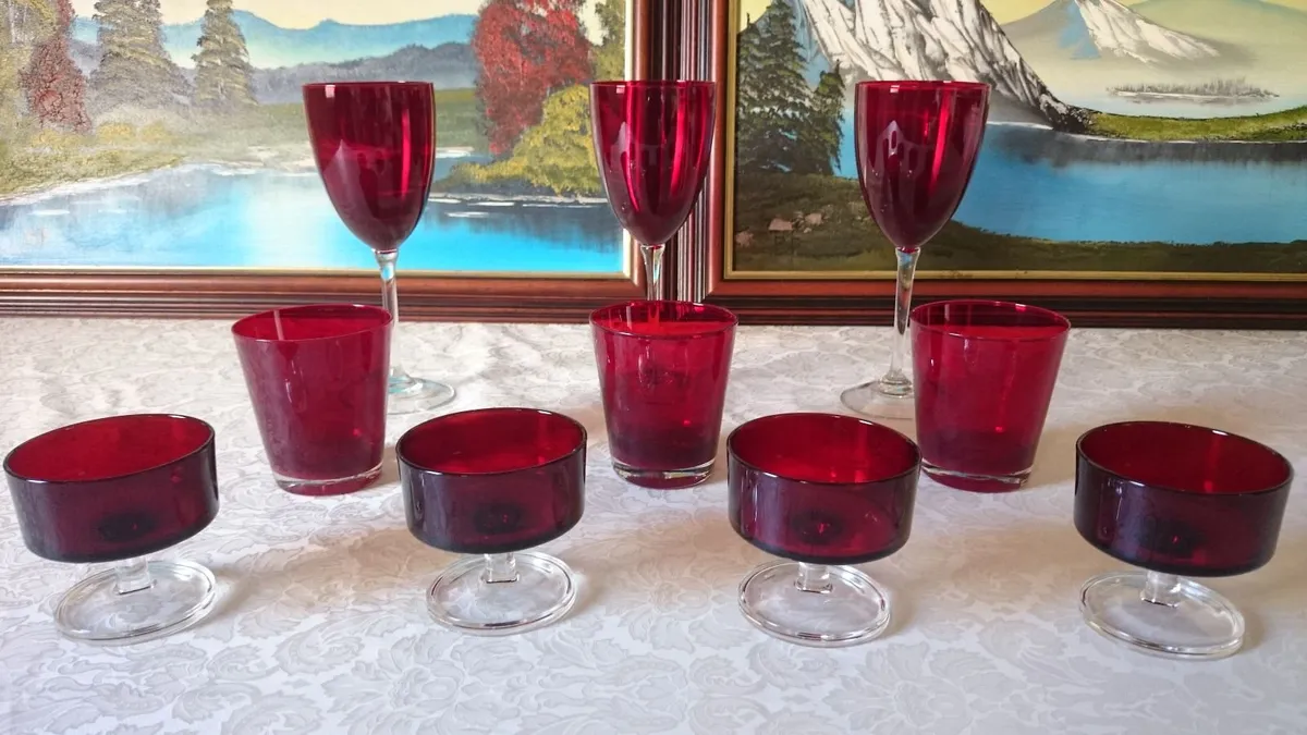 Antique 10 Piece Ruby Red Glasses Collection - Image 3