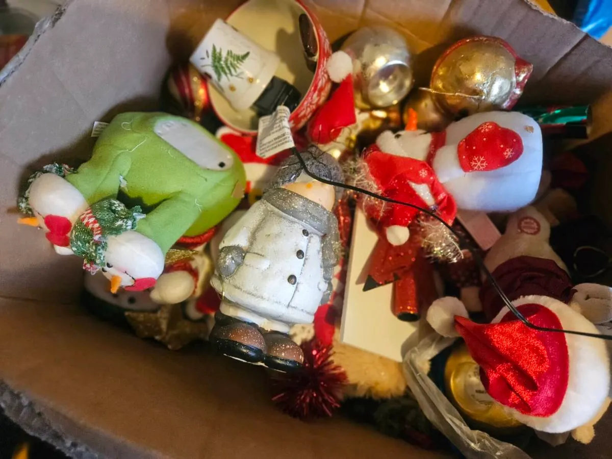 Box of Christmas Decorations and Globe Lantern - Image 3