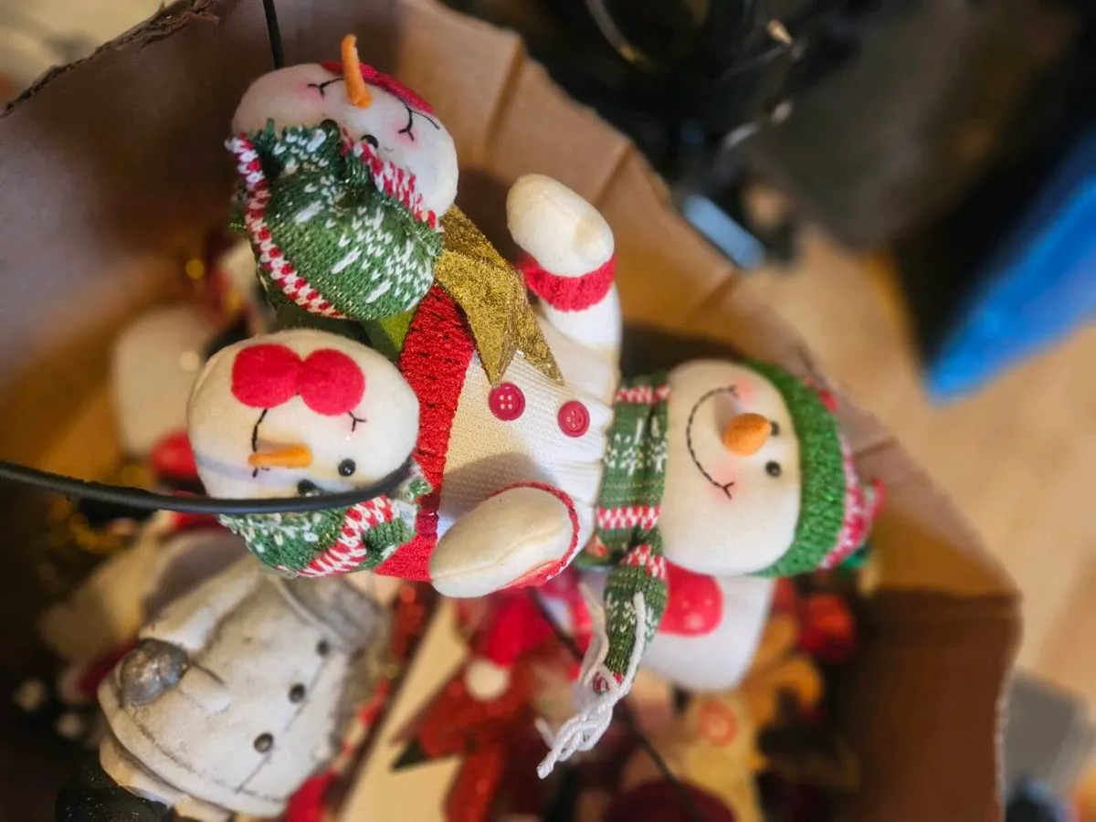Box of Christmas Decorations and Globe Lantern - Image 4