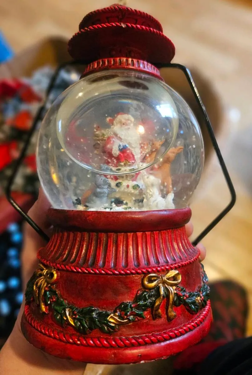 Box of Christmas Decorations and Globe Lantern - Image 1