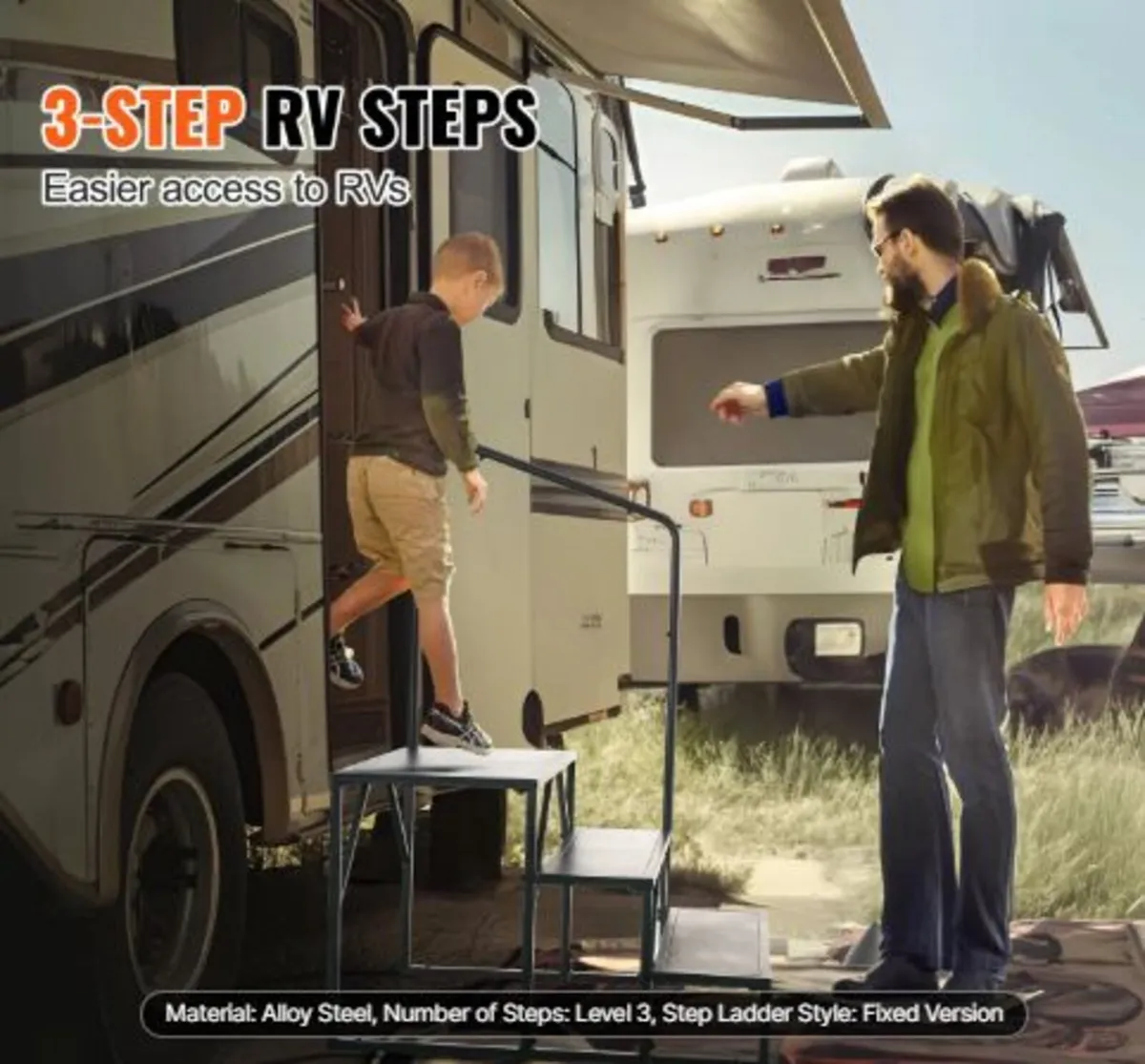 RV Steps, 3-Step RV Stairs, 440 LBS/199.6 kg Load - Image 2
