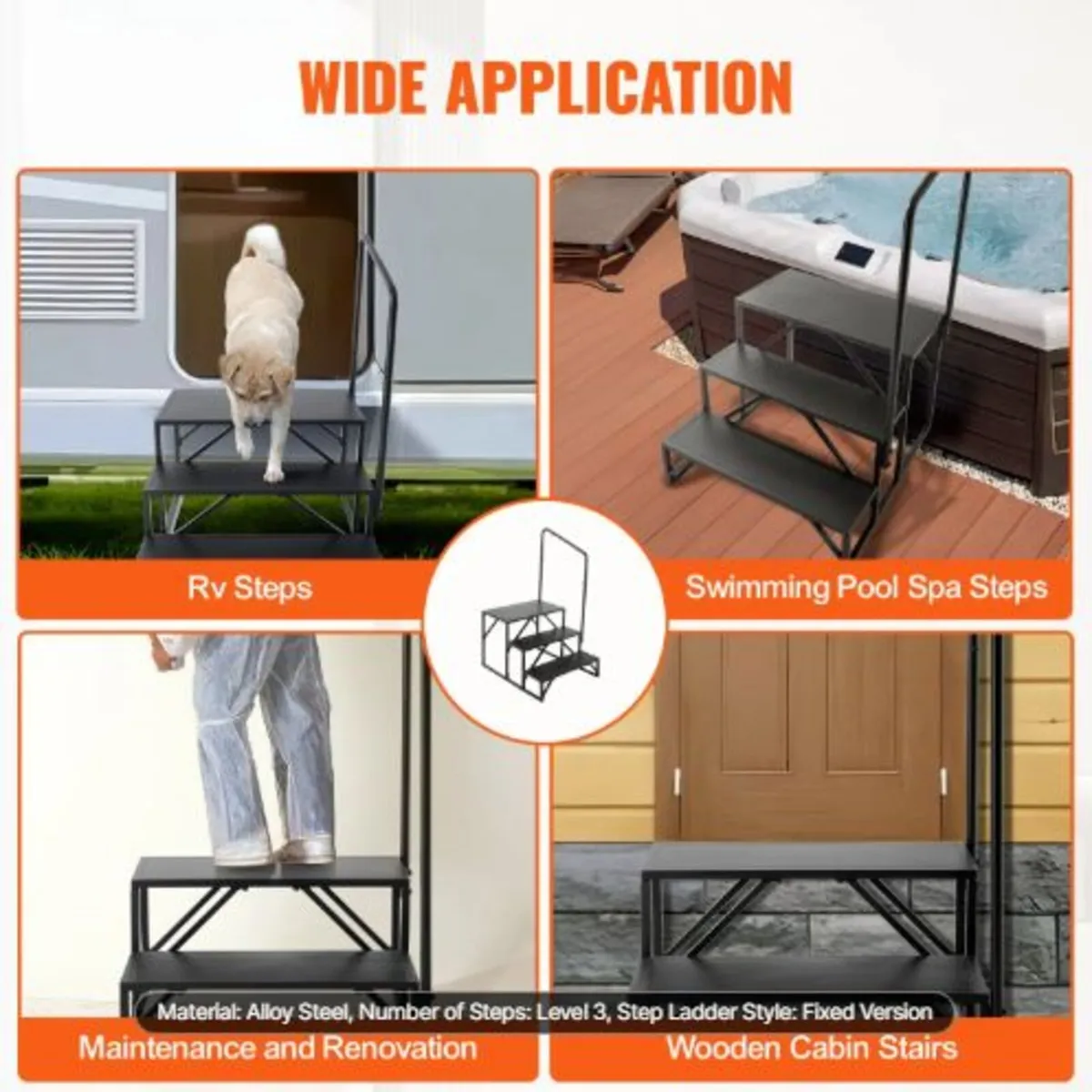 RV Steps, 3-Step RV Stairs, 440 LBS/199.6 kg Load - Image 3