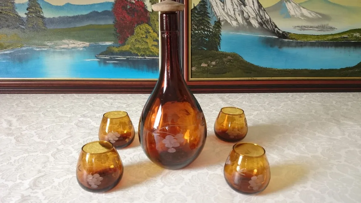J.Albinana Oleria Spain Amber Decanter&Glasses Set - Image 1