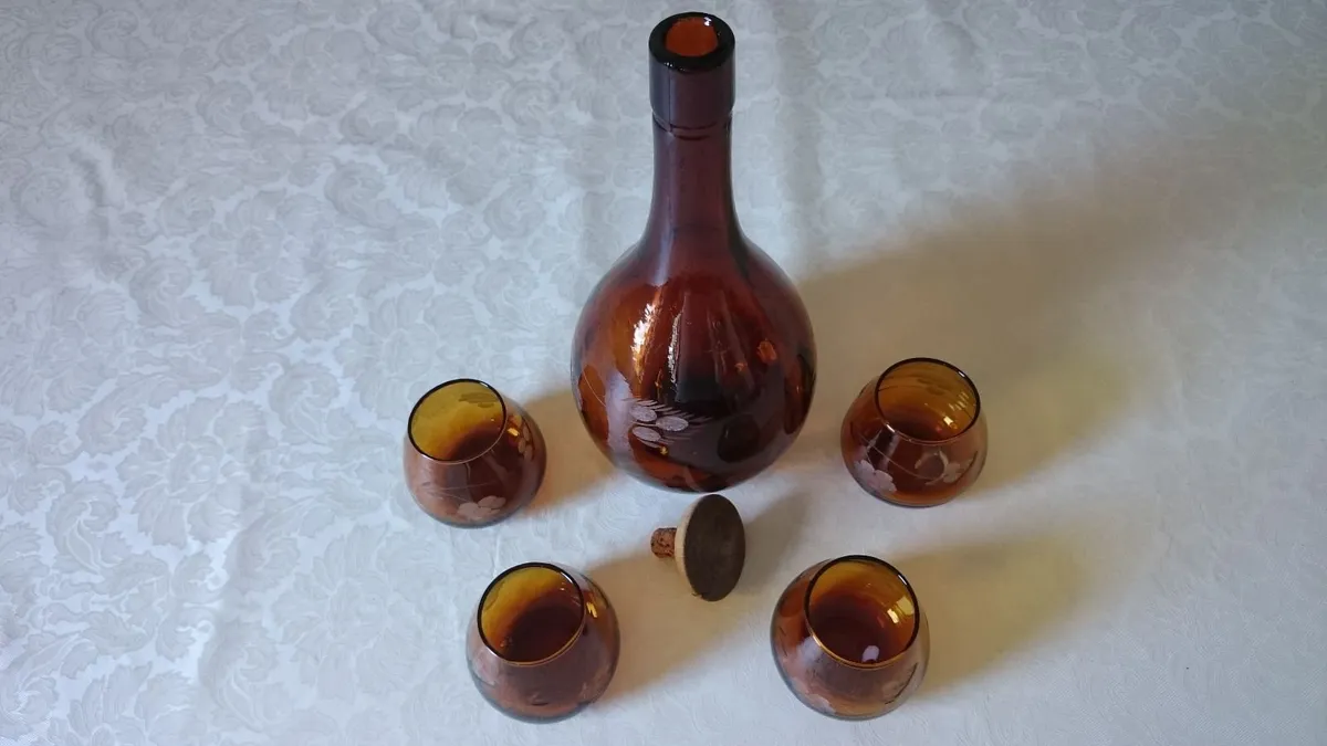 J.Albinana Oleria Spain Amber Decanter&Glasses Set - Image 2