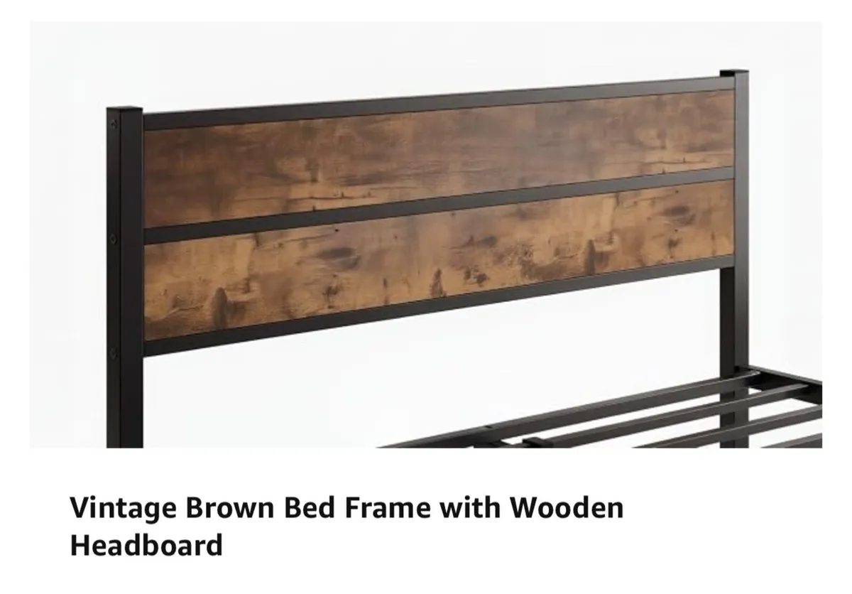 Single Bed Frame with Wooden Headboard and Footboa - Image 3