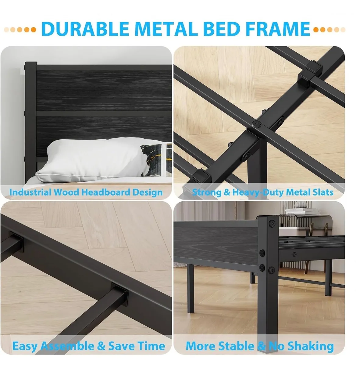 Single Bed Frame with Wooden Headboard and Footboa - Image 3