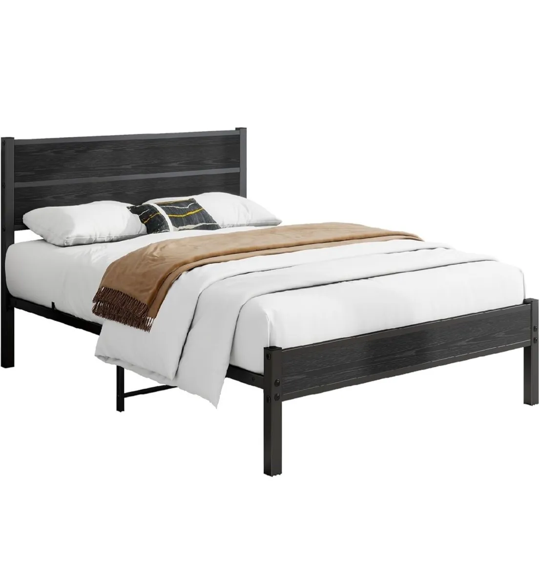 Single Bed Frame with Wooden Headboard and Footboa - Image 4