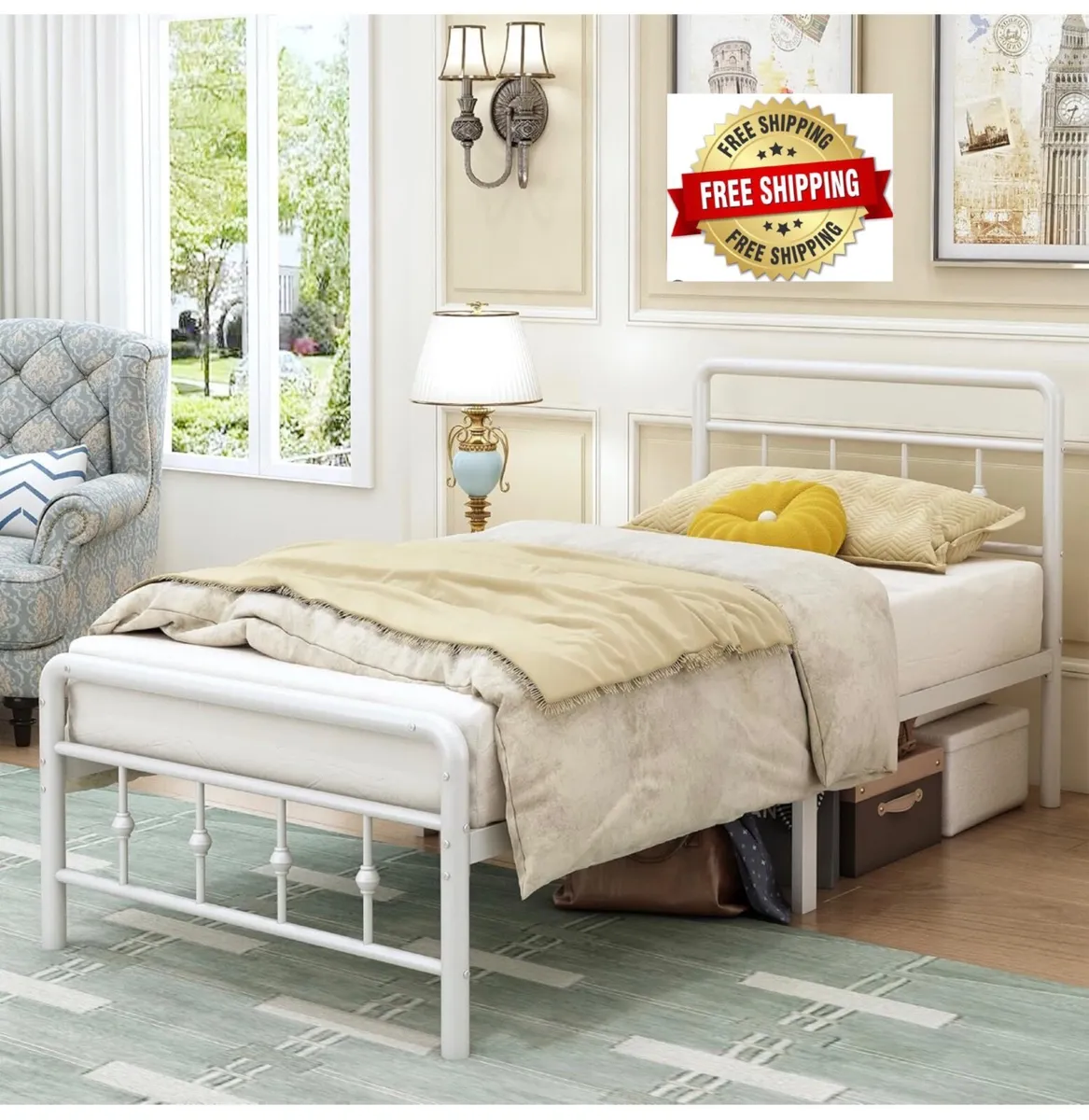 Single Bed Frame with Victorian Headboard, 90 x 19 - Image 1