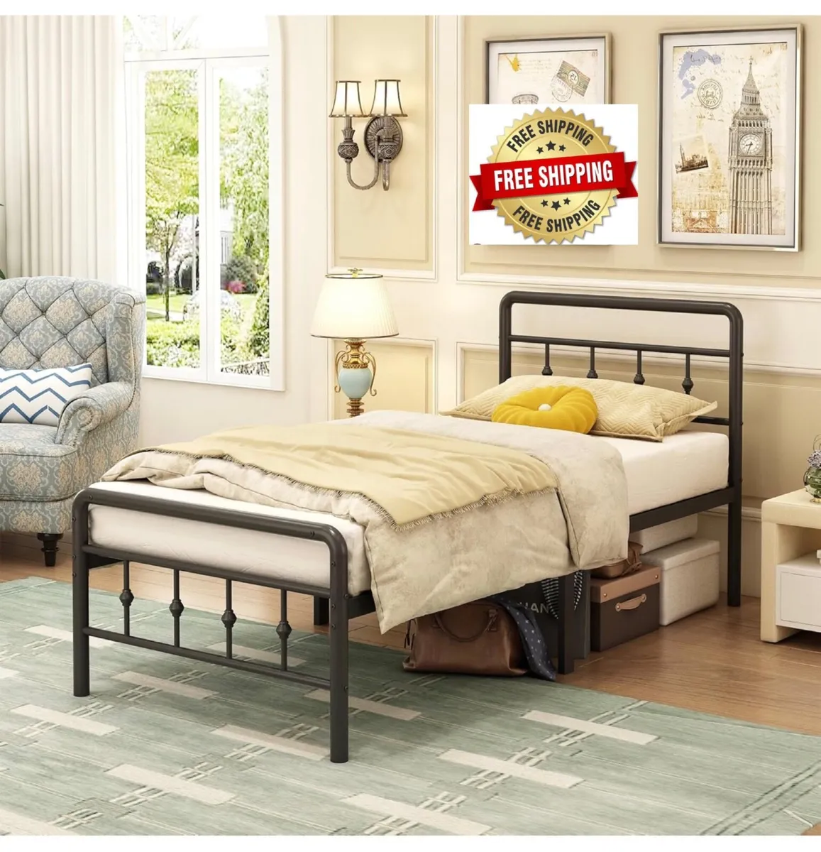 Single Bed Frame with Victorian Headboard, 90 x 19 - Image 1