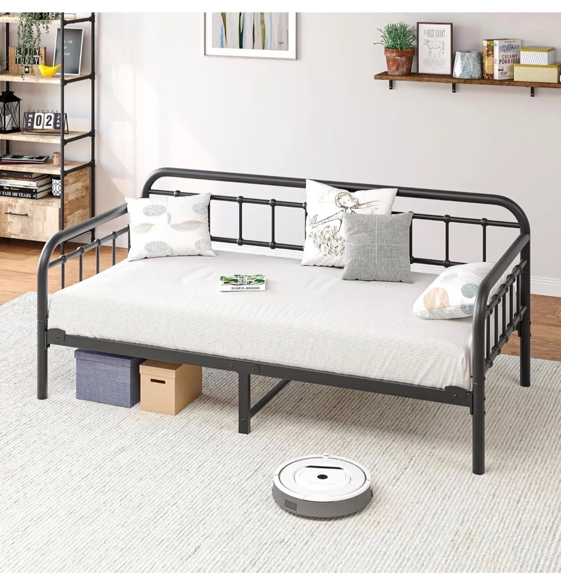 Metal Daybed Frame, 3ft Single 90x190cm Black Sofa - Image 2