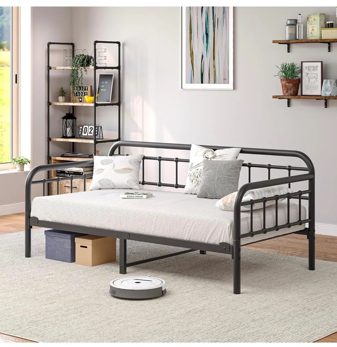 Metal Daybed Frame, 3ft Single 90x190cm Black Sofa - Image 4