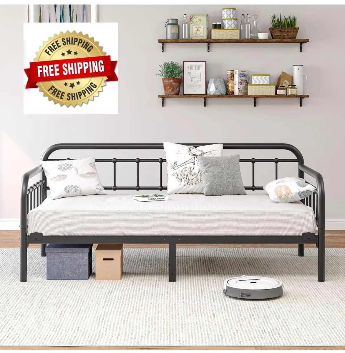 Metal Daybed Frame, 3ft Single 90x190cm Black Sofa - Image 1