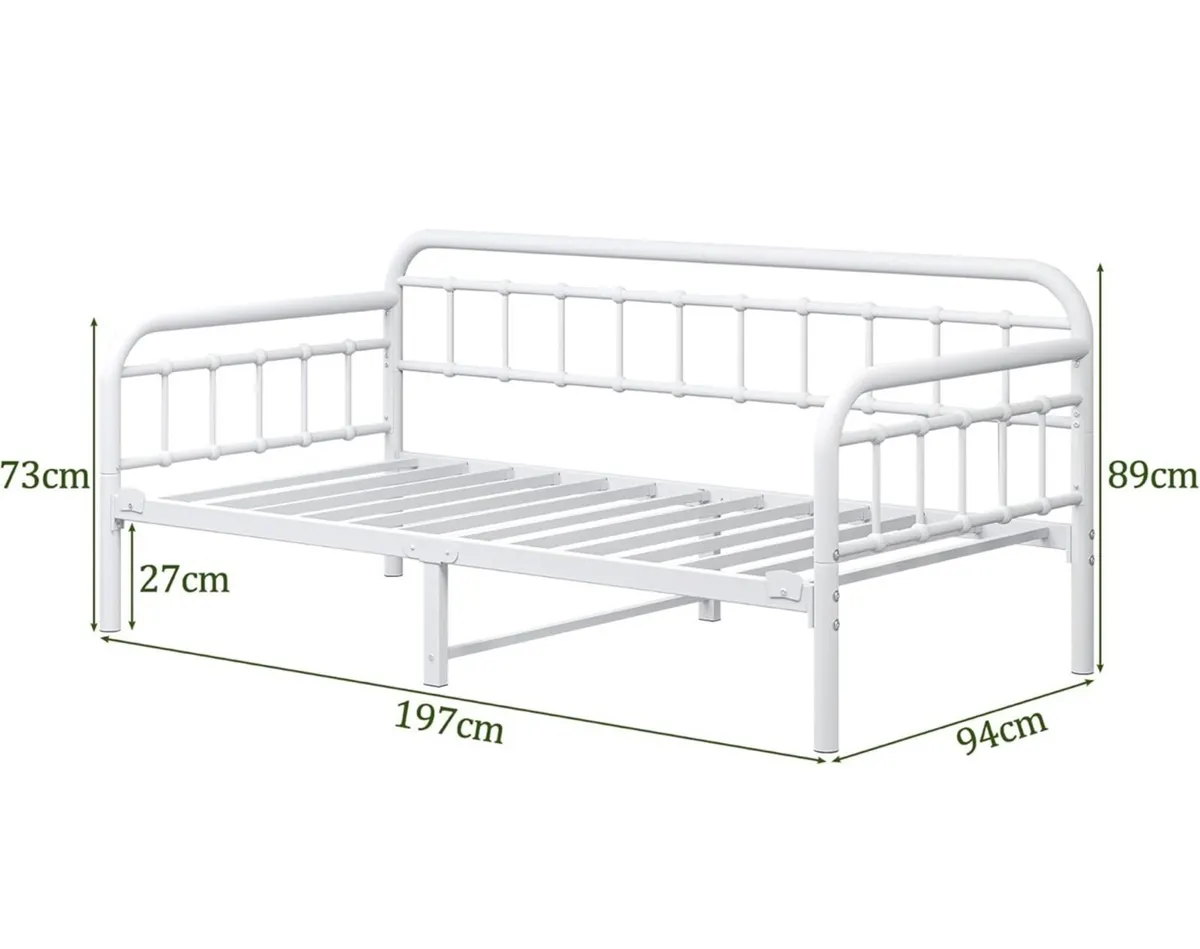 Metal Daybed Frame 90x190cm,3ft Single Sofa Bed,He - Image 3