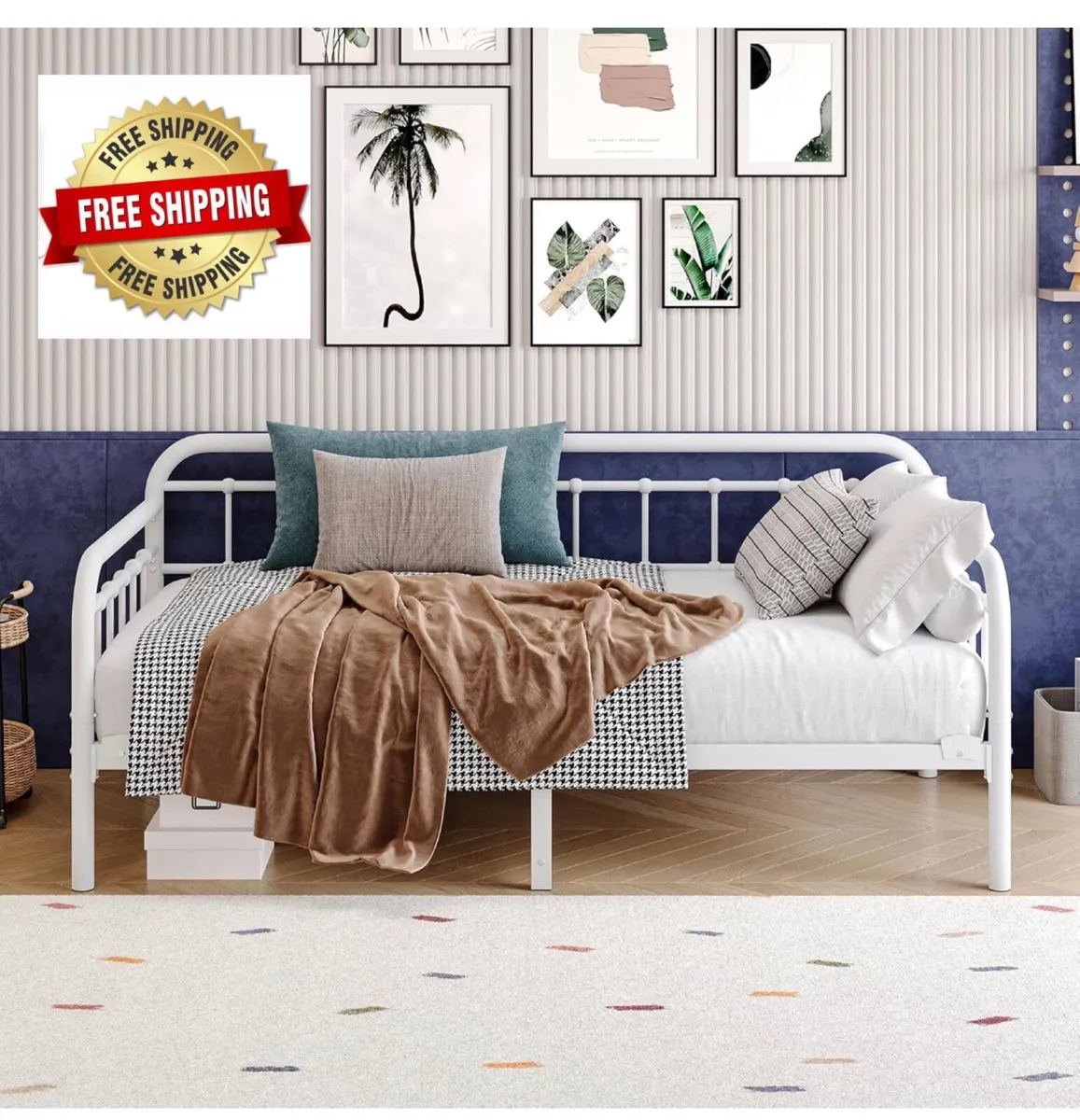 Metal Daybed Frame 90x190cm,3ft Single Sofa Bed,He - Image 1