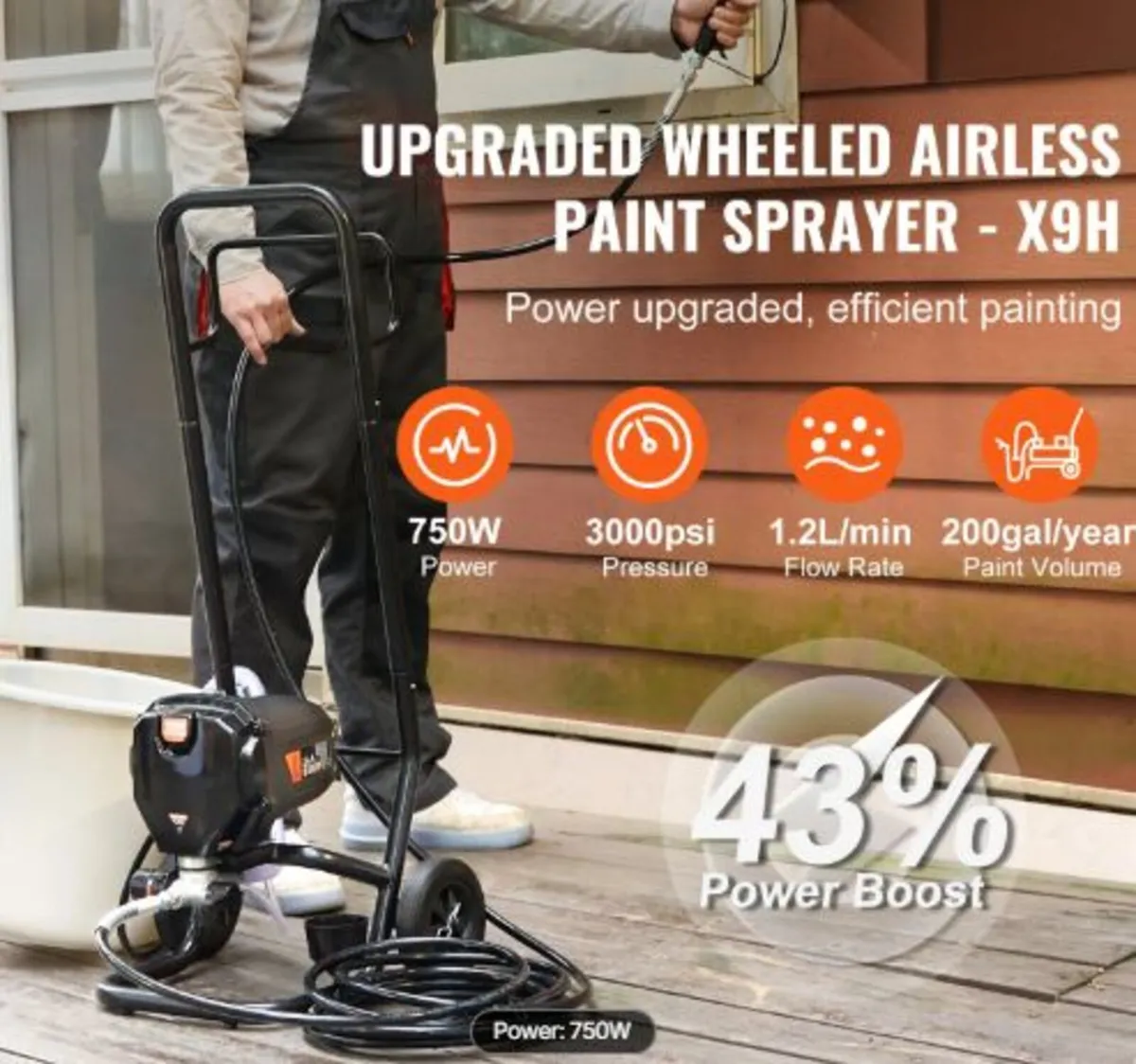 Stand Airless Paint Sprayer, 750W 3000PSI High - Image 2