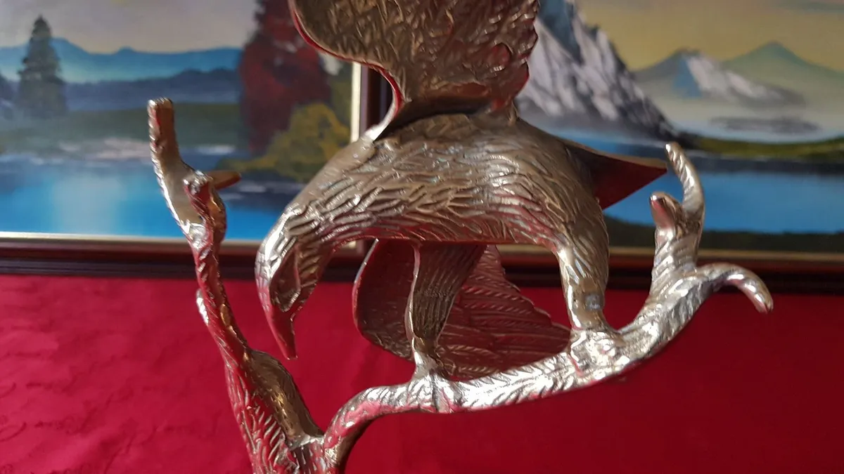 Solid Brass Eagle On A Round Black Plinth Base - Image 4