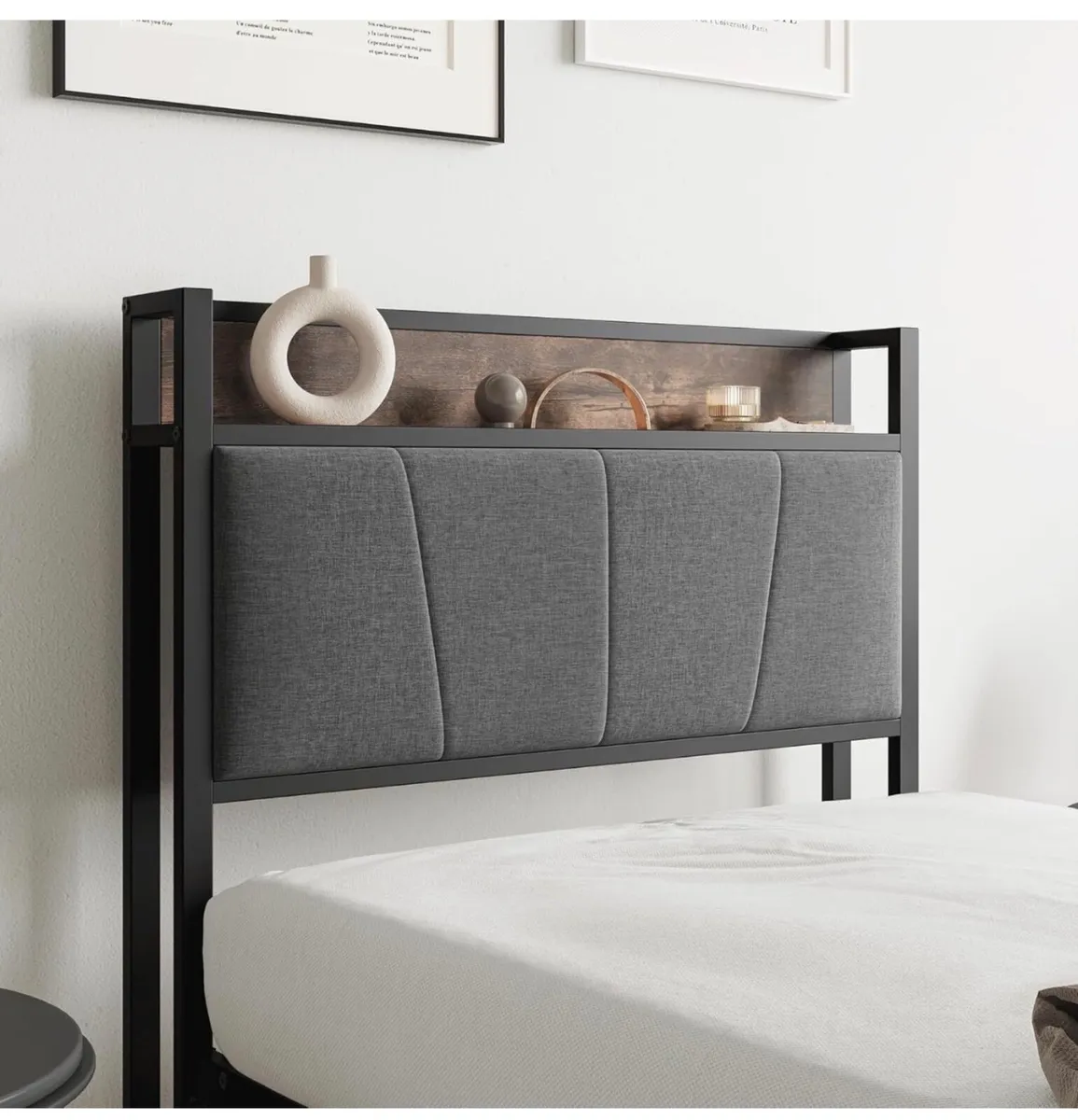 3ft Single Bed Frame with Storage Headboard,Heavy - Image 2