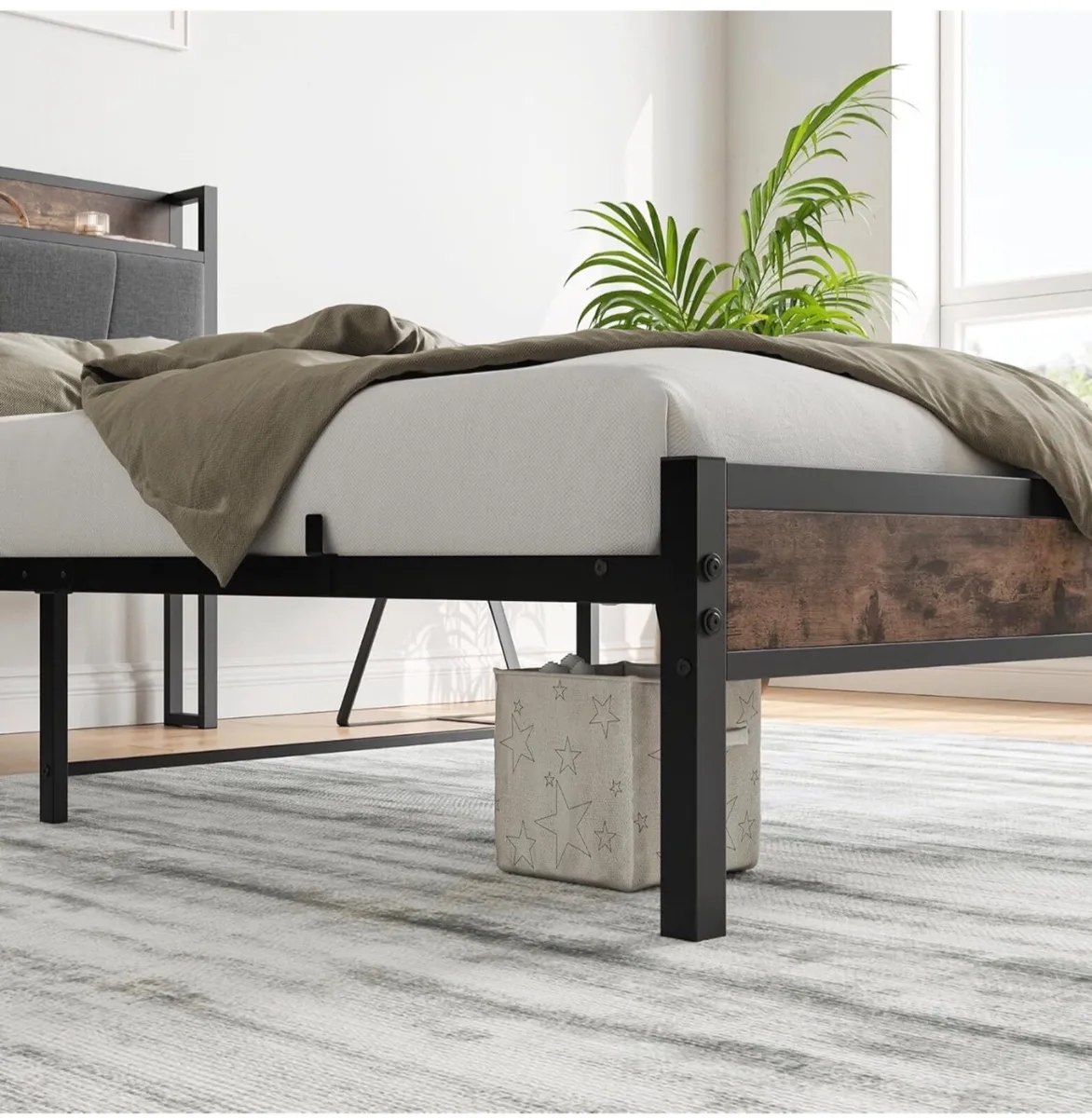 3ft Single Bed Frame with Storage Headboard,Heavy - Image 3