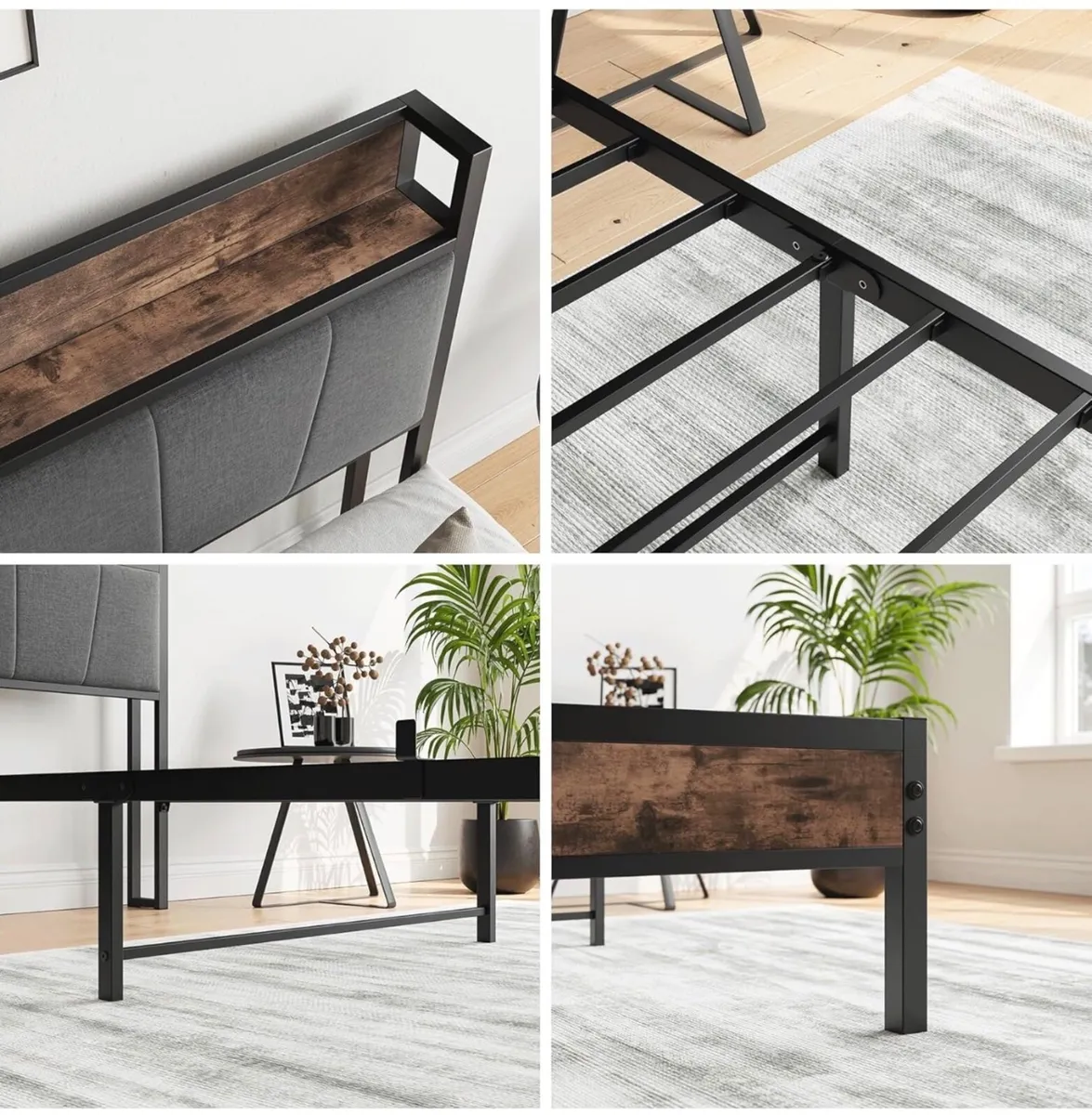 3ft Single Bed Frame with Storage Headboard,Heavy - Image 4