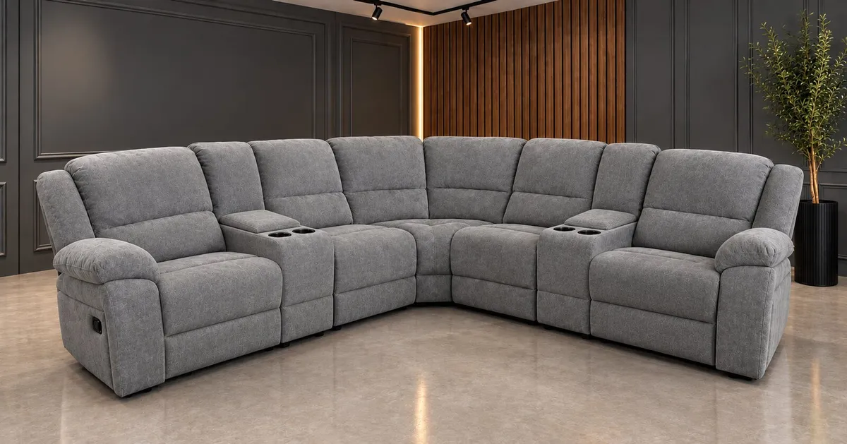Monaco Corner Grey Fabric Recliner With Consoles - Image 1
