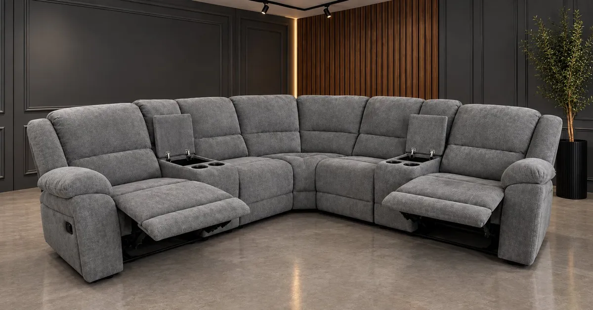 Monaco Corner Grey Fabric Recliner With Consoles - Image 2