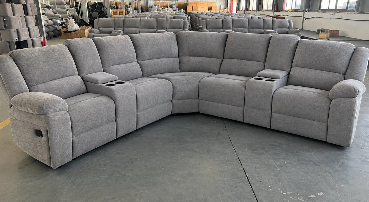 Monaco Corner Grey Fabric Recliner With Consoles - Image 3