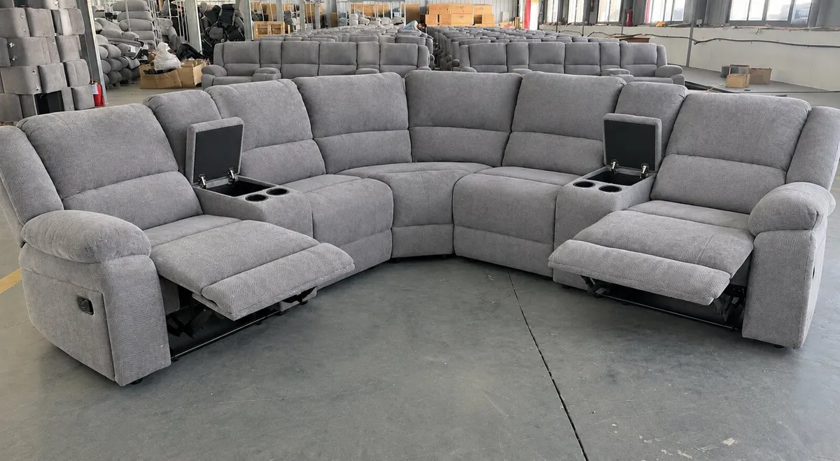 Monaco Corner Grey Fabric Recliner With Consoles - Image 4