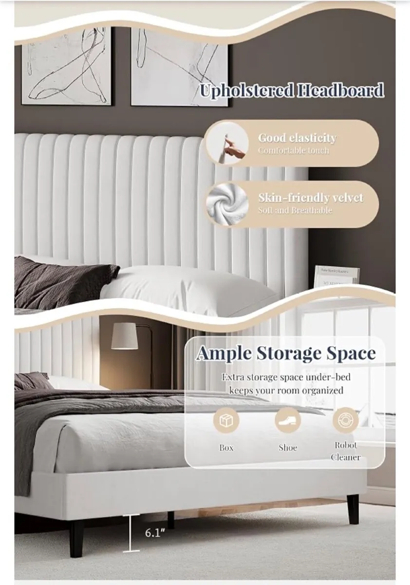 Single Bed Frame, 90 x 190 cm, Upholstered Bed wit - Image 3