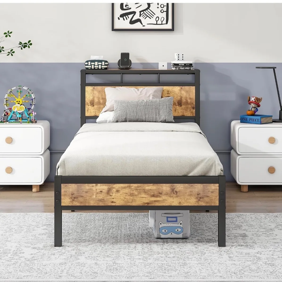 3ft Single Bed Frame with Wooden Storage Headboard - Image 4