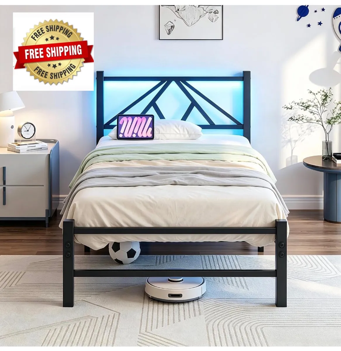 Single Bed Frame with Charging Station and LED Hea - Image 1