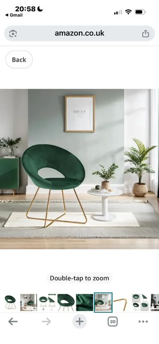 Dark green velvet moon chair with gold legs - Image 2