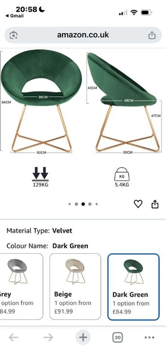 Dark green velvet moon chair with gold legs - Image 3