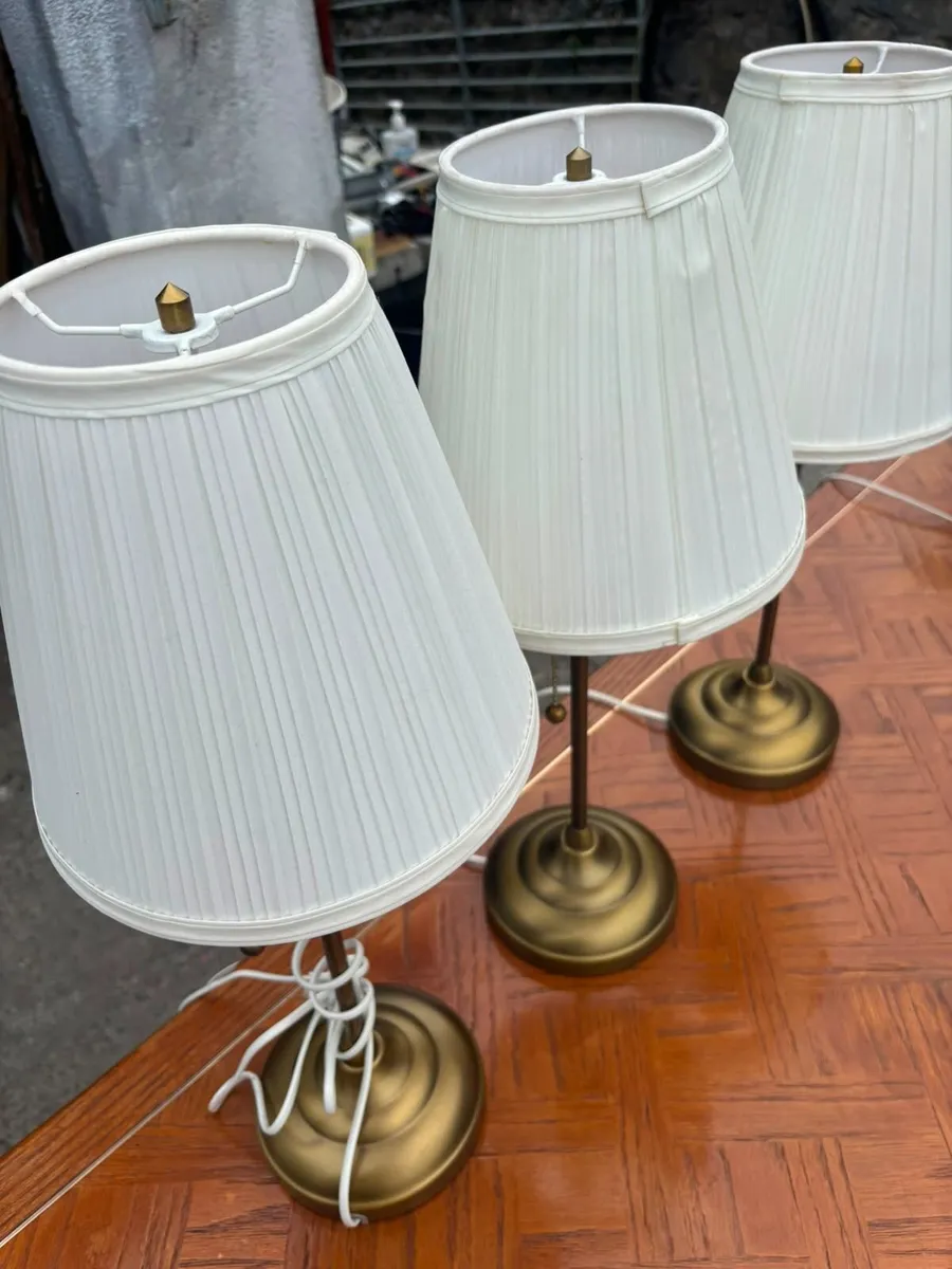 Set of 3 Brass-Effect Table Lamps with Shades - Image 2