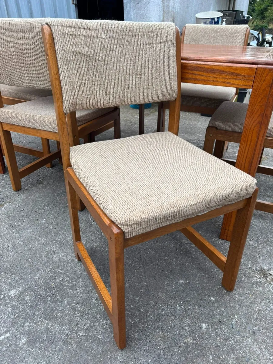 Vintage Parquet Dining Table & 6 Chairs Set - Image 4