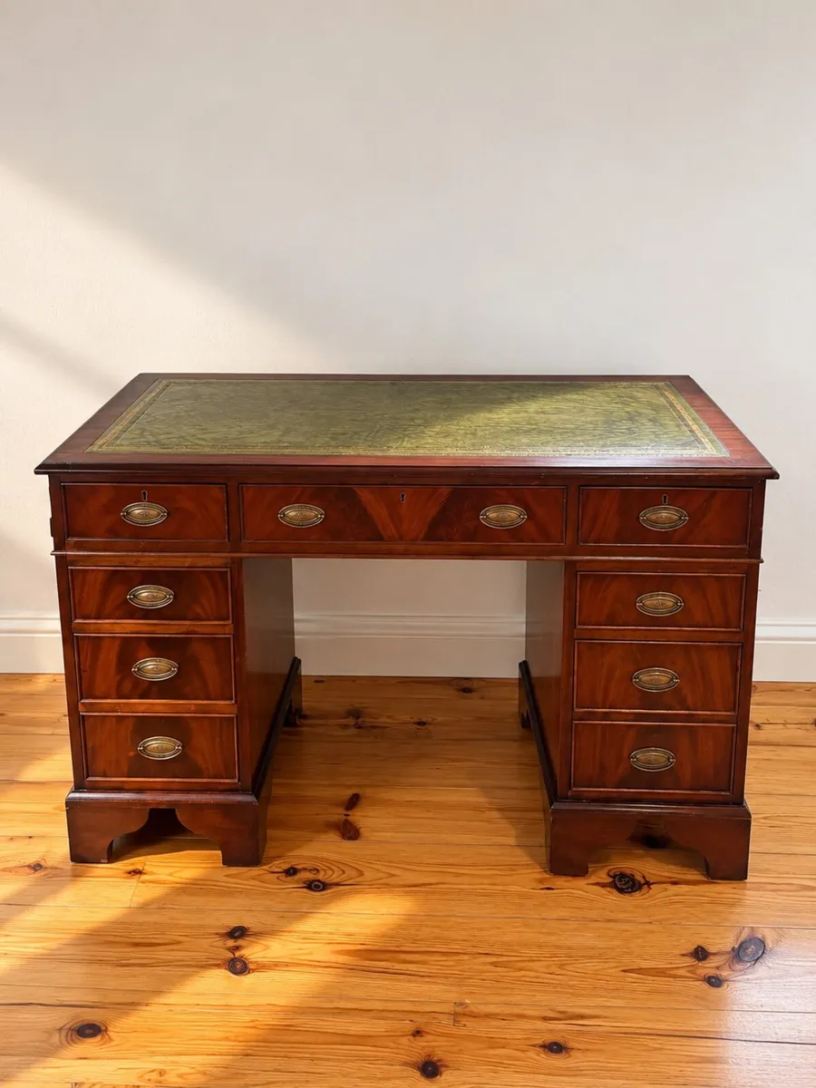Pedestal Writing Desk with Green inlay leather top - Image 1